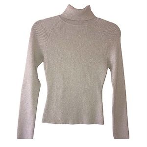 CONTEXT | CREAM RIBBED METALLIC GOLD TURTLENECK SWEATER